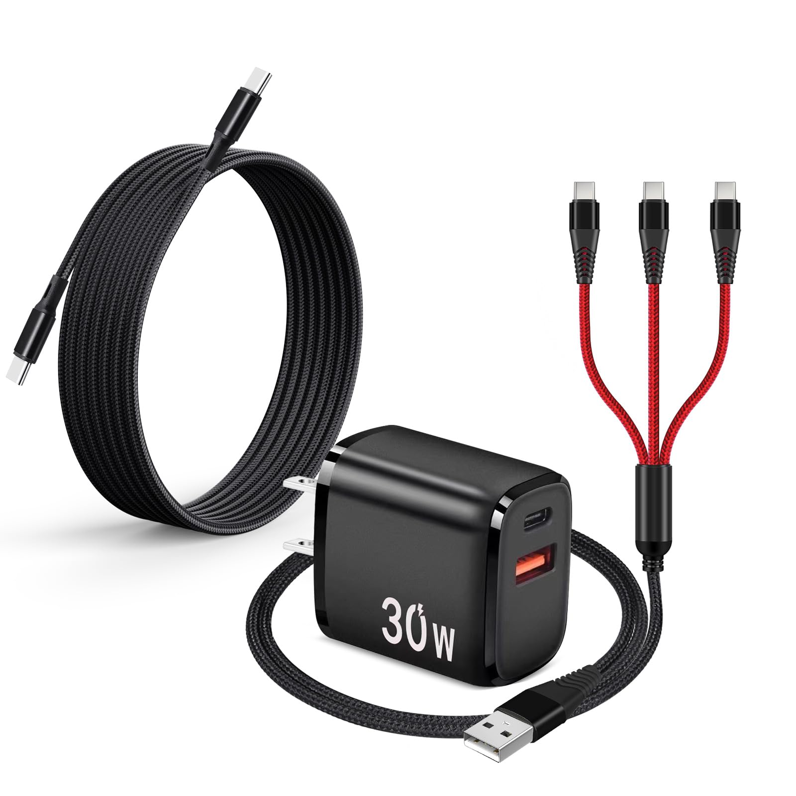Photo 1 of PD 30W USB C Fast Charger for DJI Neo, Mini 4K, Mini 4 Pro, 3 Pro/3, 2 SE, Air 2S, Avata, Drones, Dual-Port USB + Type C Wall Charger with C to C and 3-in-1 Charging Cable for DJI FPV Cams
