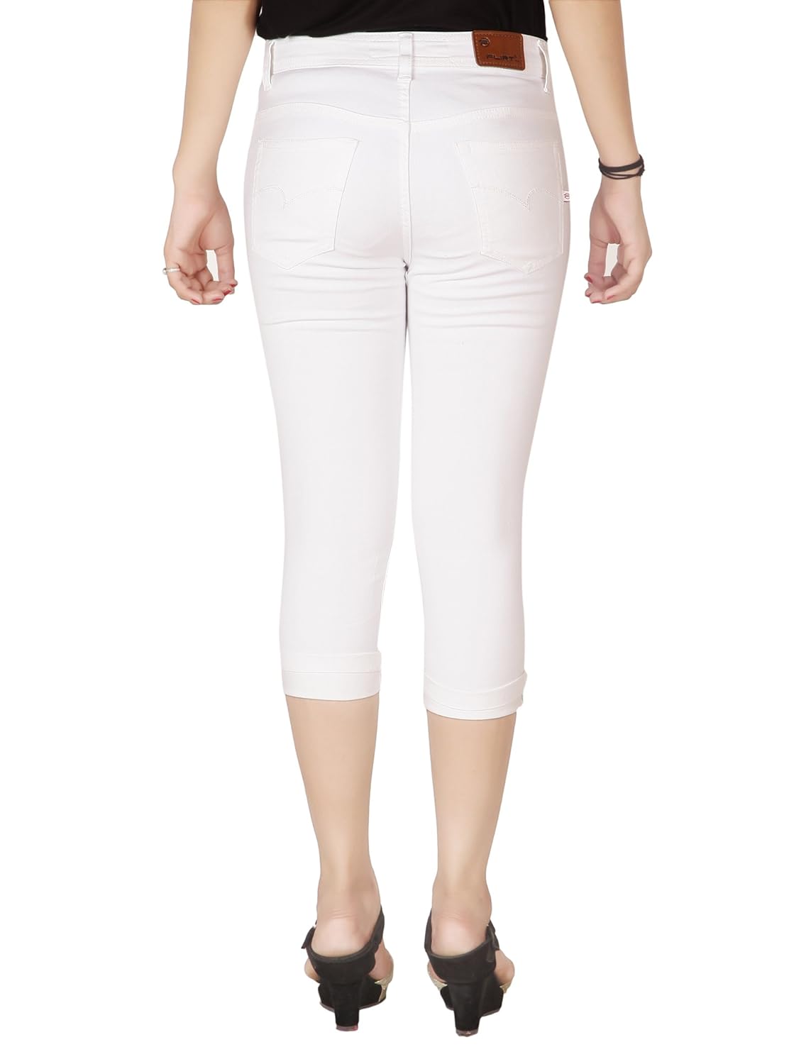 flirt nx women's stretchable white capri