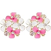 Navachi 18k Gold Plated Blue White Enamel Crystal Flower Omega Back Az2546 Earrings