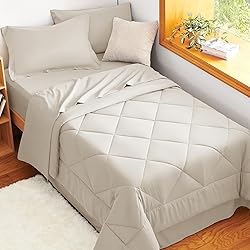 CozyLux Twin Comforter Set with Sheets Beige - 5