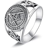 URONE Masonic Ring 925 Sterling Silver Free and Accepted Masons Ring Freemason Compass Symbol Jewelry Gifts for Men Women