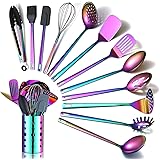 Rainbow Kitchen Utensils Set,13 Pieces Stainless Steel Cooking Utensils Set With Titanium Rainbow Plating,Kitchen Tools Set W