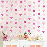 Zwiebeco 52Ft Pink Hearts Garland Bunting Banner Hanging Paper Streamer for Baby Shower Birthday Engagement Wedding Bridal Hen Bachelorette Party Kids Room Home Decorations