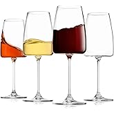 BENETI Luxury Wine Glasses Set of 4 | Handmade In Europe | 14oz Premium Crystal Red & White Long Stem Wine Glasses | Unique Modern Shape, Packaged In Beautiful Ready-to Gift, Gift Box