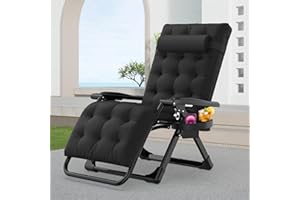 Suteck Zero Gravity Chair, Reclining Camping Lounge Chair with Aluminum Alloy Lock, Folding Patio Recliner w/Removable Pad, Adjustable Headrest and Side Tray for Outdoor Patio, Lawn, and Camping