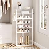 HOOBRO Narrow Shoe Rack Wooden 8-Tier with 2 Hooks White view 4