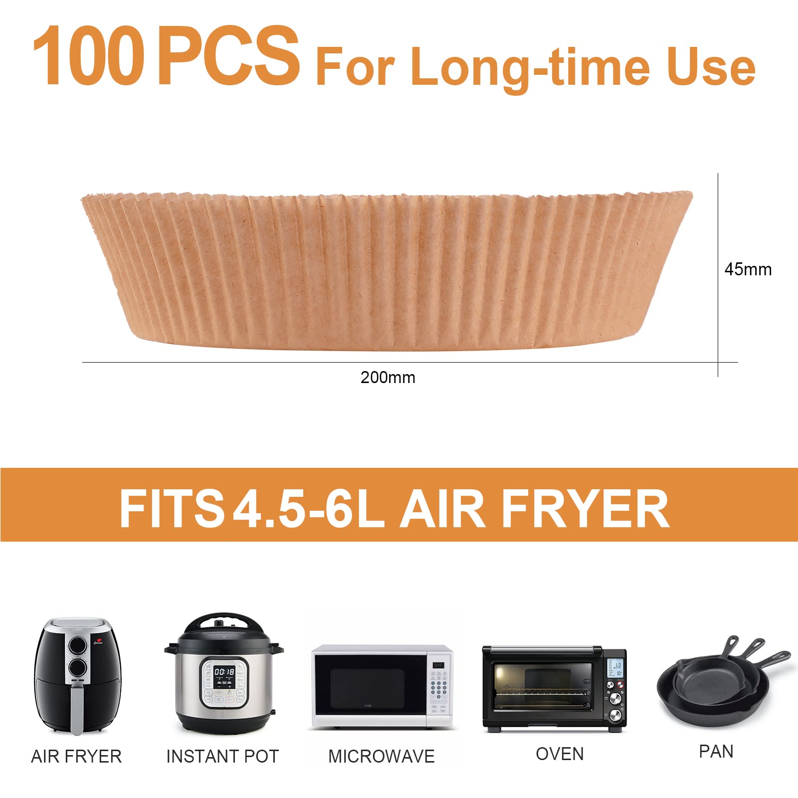 AiQInu Backpapier für Heißluftfritteuse, Airfryer Backpapier Rund 20cm 100 Stück BPA-frei Wasserdicht Ölfest Pergamentpapier Liner Airfryer Zubehör, für Heißluftfritteuse Ofen Mikrowelle 2