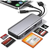 5-in-1 Multi Memory Card Reader,Aluminum SD/TF/CF/MS/M2/Cfast/Memory Stick Pro Duo/Micro SD Card Reader Adapter for i-Phone/i-Pad USB C and USB A Devices,No Application Required Plug and Play