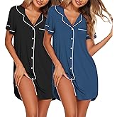 Ekouaer Nightgowns for Women 2 Pack Button Down Sleepwear Short Sleeve Sleepshirts Soft Nightshirts Boyfriend Pajama Dress