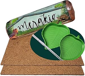 Merakio Leopard Gecko Tank Accessories | Leopard Gecko Supplies | Leopard Gecko Accessories | Leopard Gecko Food | Reptile Carpet 40 Gallon | Leopard Gecko Kits (2 Mats 2 Plates)