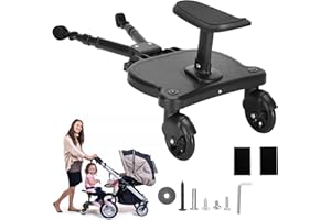 QNEMAEI Universal 2in1 Stroller Ride Board with Removable Seat, Stand-Sit Dual Purpose, Fits Most Strollers, Accommodates Children up to 55 lbs, Universal Stroller Board (Black)