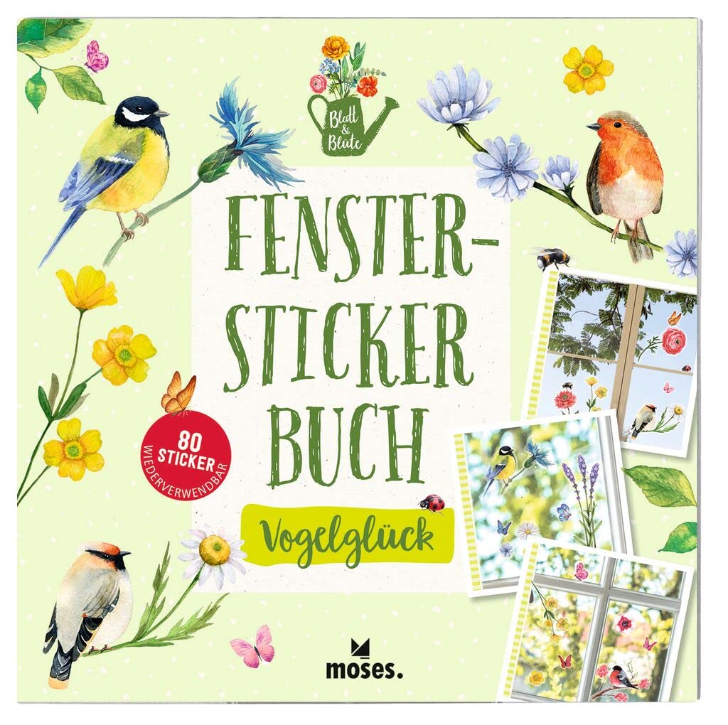 moses. Window Sticker Book Leaf & Blossom - 80 Window Stickers in Book, Window Stickers Collection with Flowers, Blossoms and Birds for Windows, Office Doors or Mirrors, Decorative Gift