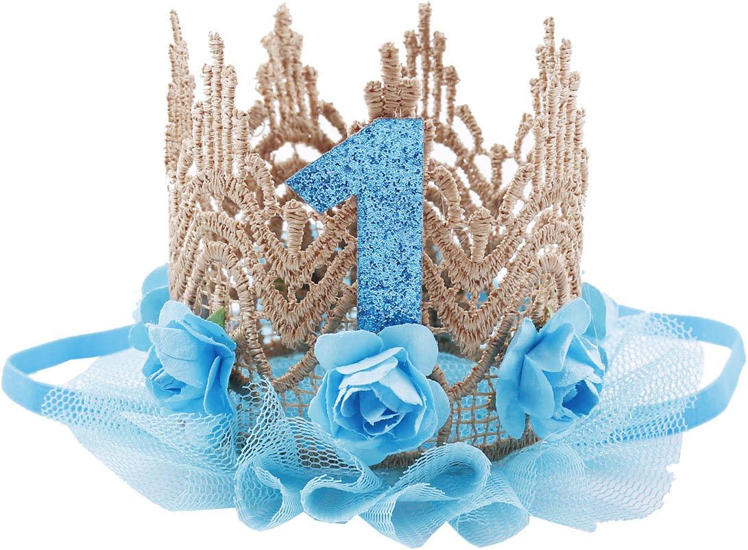June Bloomy Baby Golden Lace Rose Flower Crown 1st Birthday Headband Princess Tiara