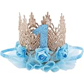 June Bloomy Baby Golden Lace Rose Flower Crown 1st Birthday Headband Princess Tiara
