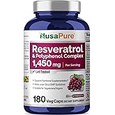 NusaPure Resveratrol & Polyphenol Complex 1450mg 180 Vegetarian Caps (Non-GMO, Vegan) Vitamin C