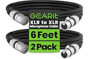 GEARit XLR Male to Female Microphone Cable (6 Feet, 2-Pack) 3-Pin Balanced Shielded Mixer, Recording Studio, Podcast - Black