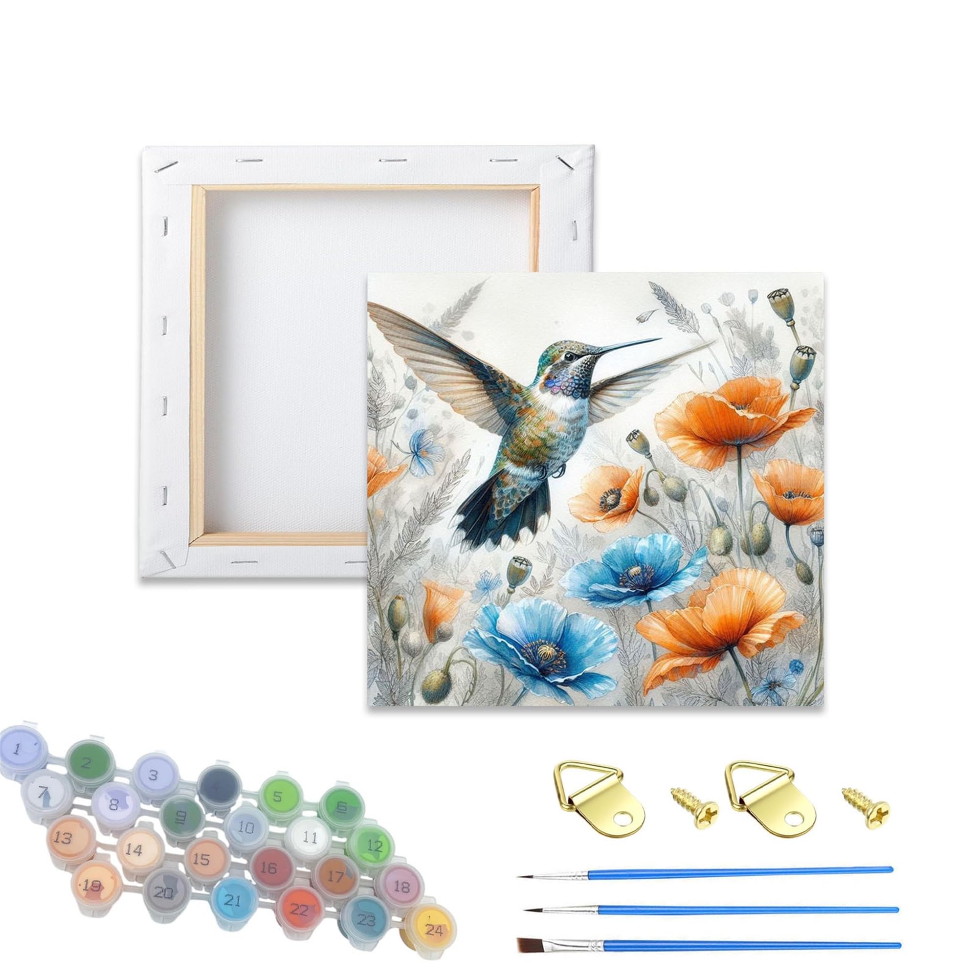 WUJIEJ Paint by Numbers Kit for Adults,DIY Easy Painting Kits on Canvas with Wooden Framed, Small Color by Numbers Acrylic,Adult Paint by Number for Gifts,Home Wall Decor (Hummingbird and Poppies)