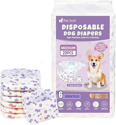 Pet Soft Female Dog Nappies 20 Count, Disposable Period Pants with Wetness