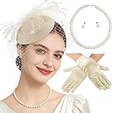 Ibeauti Fascinator Hats with Screentouch Lace Gloves Set for Women Tea Party Cocktail Wedding Derby Headwear Short Gloves