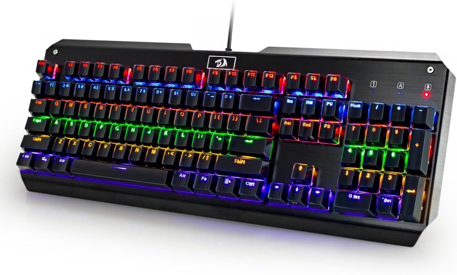 Gaming Keyboard Mechanical Redragon Rainbow Backlit Blue Switches Anti-Ghosting 104 Key Water-Resistant Design for PC Laptop Mac Black