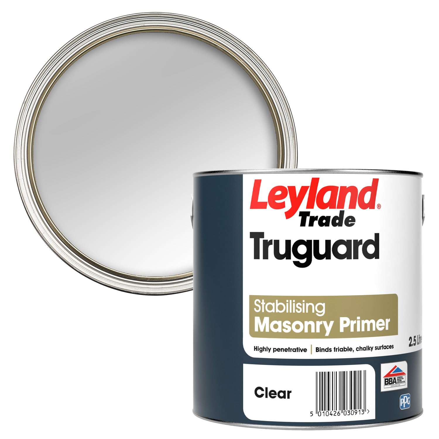 Leyland Trade Truguard Stabilising Masonry Primer, Clear, Coverage 6m2 per Litre, 2.5L