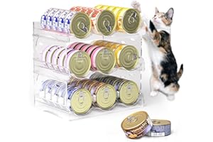 Flenpptly Cat Food Can Organizer, 3-Tier Cat Food Organizer, Transparent Can Organizer for Pantry, Canned Food Organizer Holds 45 (3oz) Cans, Pantry can Organizer