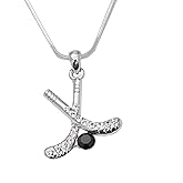 Spinningdaisy High Gloss Crystal Hockey Stick with Black Puck Necklace