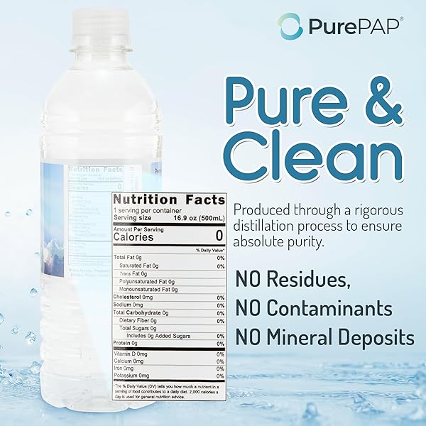 PUREPAP PURE DISTILLED CPAP WATER – 6-PACK OF 16.9OZ BOTTLES DISTILLED WATER – TRAVEL CPAP WATER FOR CPAP MACHINE HUMIDIFIER