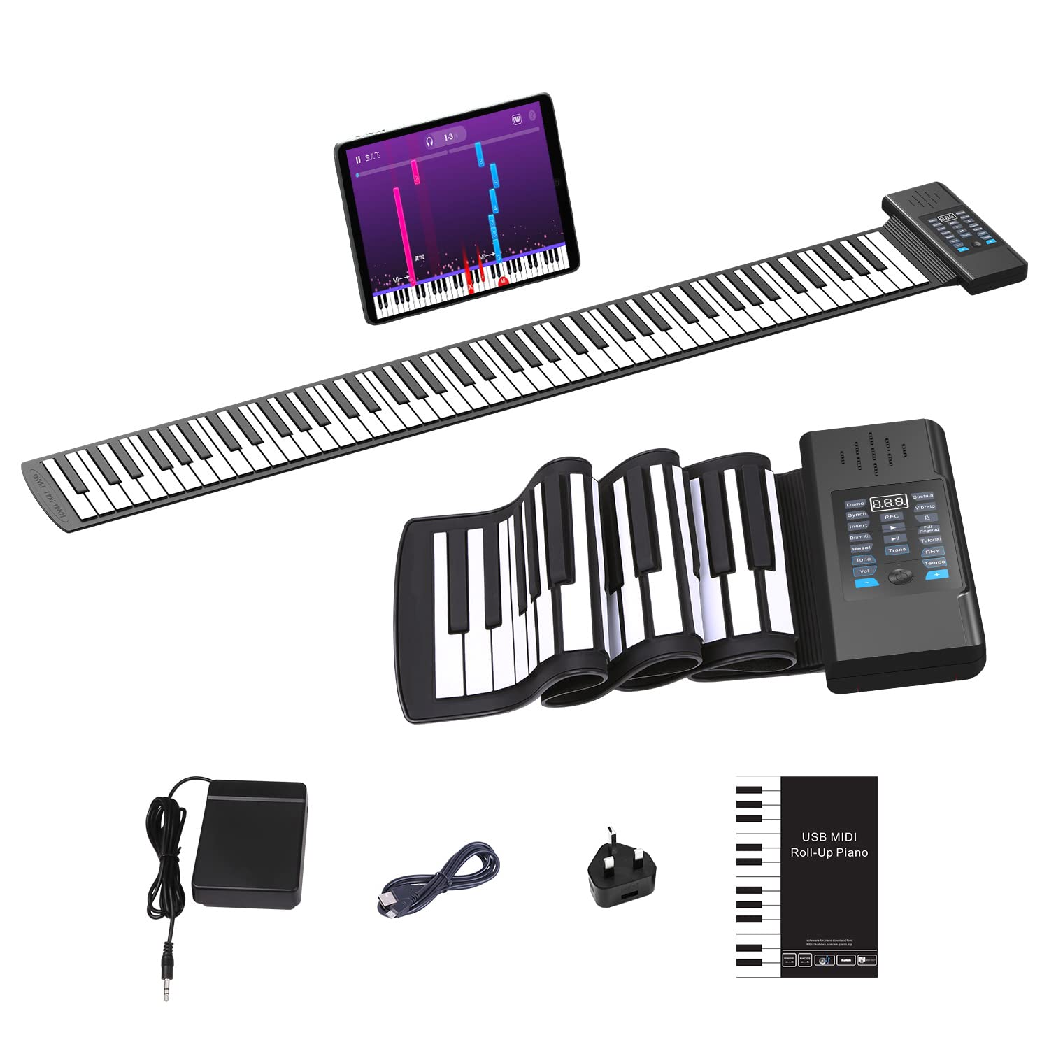 OYAYO 88 Keys Roll Up Piano, Upgraded Portable Rechargeable Piano, Mp3 Headphone,USB Input, MIDI Out,128 Rhythms, As the Best Gift for Holiday