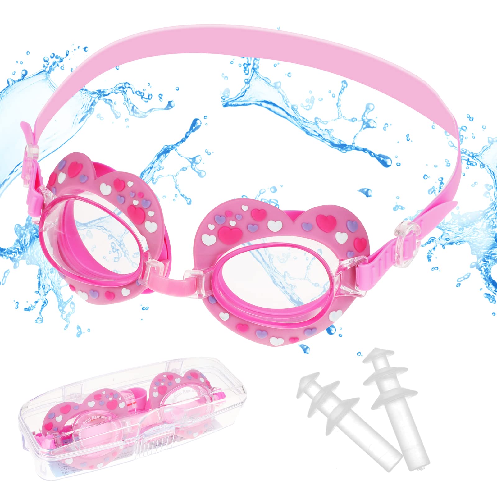 Pwsap Kids Swim Goggles with Earplugs for Toddler Kids Girls Boys Youth(4-14), Cute Cartoon Tail Design, Anti-Fog Anti-UV Leak-proof Clear Vision Water Pool Goggles (Style-6) — image 1