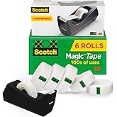 Scotch Magic Tape with Scotch Desktop Dispenser, 6 Rolls of 3/4" x 1000" Each Plus 1 Desktop Tape Dispenser, Great for Repair