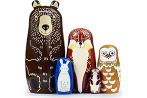 GRPSKCOS Russian Nesting Dolls Animal Bear Matryoshka Dolls Cute Handmade Wooden Toys Set of 5 for Kids（01 Bear）