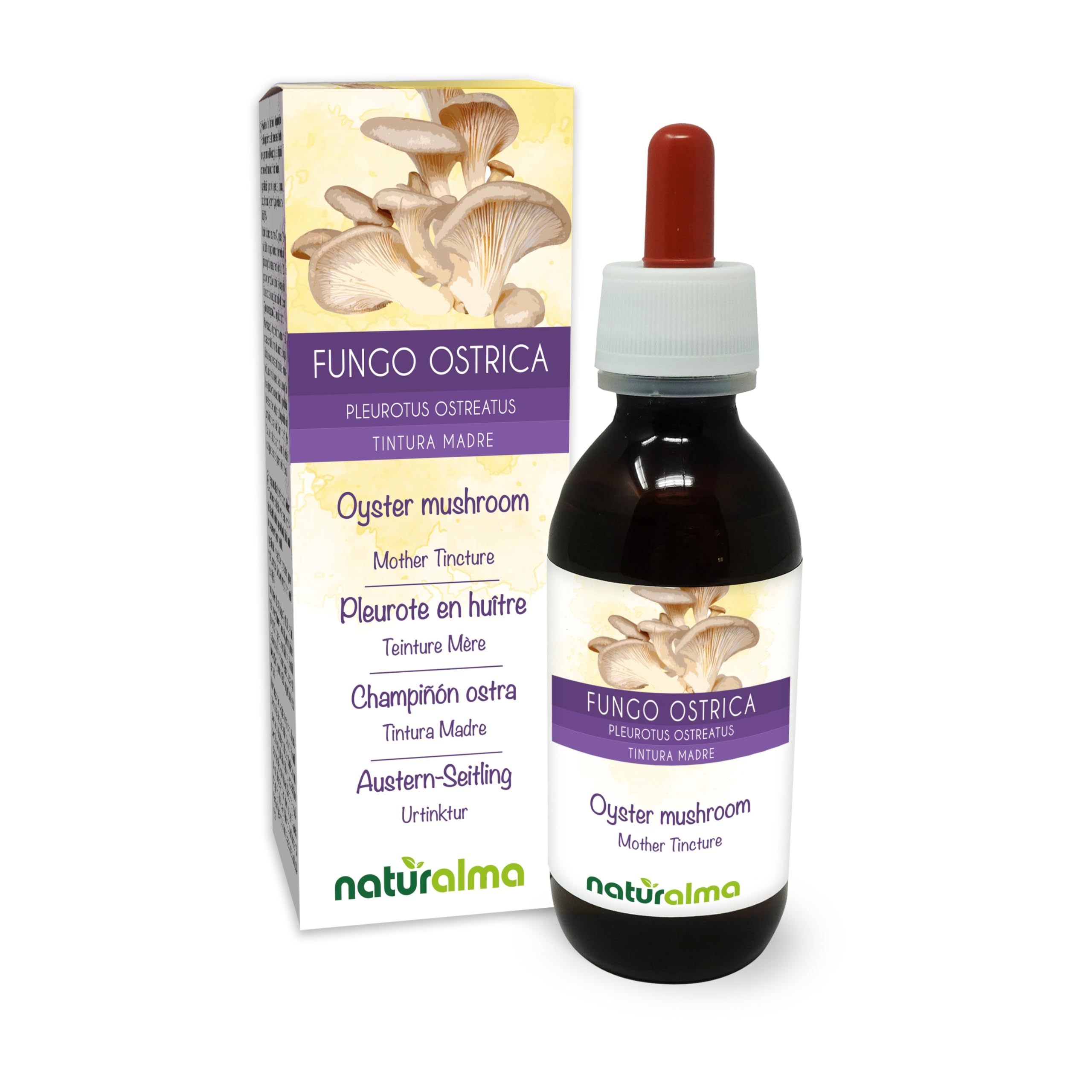 Oyster Mushroom (Pleurotus ostreatus) Fungus or Mushroom Alcohol-Free Mother Tincture Naturalma - Liquid Extract Drops 120 ml - Food Supplement - Vegan