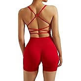 RXRXCOCO Seamless Workout Sets for Women 2 Piece Strappy Sports Bras Scrunch Butt Booty Shorts Matching Yoga Tracksuits