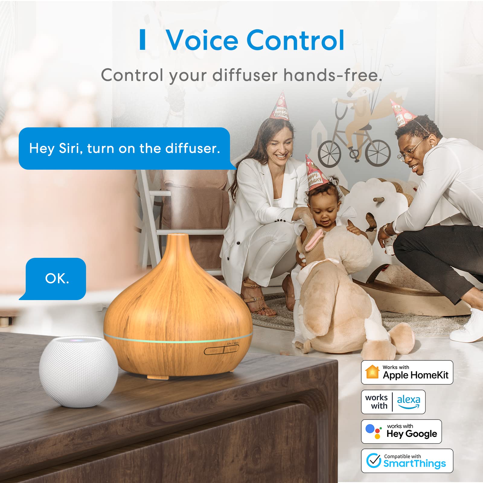 meross Smart WiFi Wireless Essential Oil Aromatherapy Ultrasonic Diffuser & Cool Mist Humidifier with Apple HomeKit & Alexa: Voice & APP Control, Schedule, Timer, RGB Light,Yellow Wood Grain