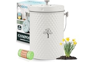 AOSION Countertop Compost Bin Kitchen,Odorless Indoor Compost Bin with Lid and Compost Bags,Compost Bucket Composter Container for Food Waste,Creamy White