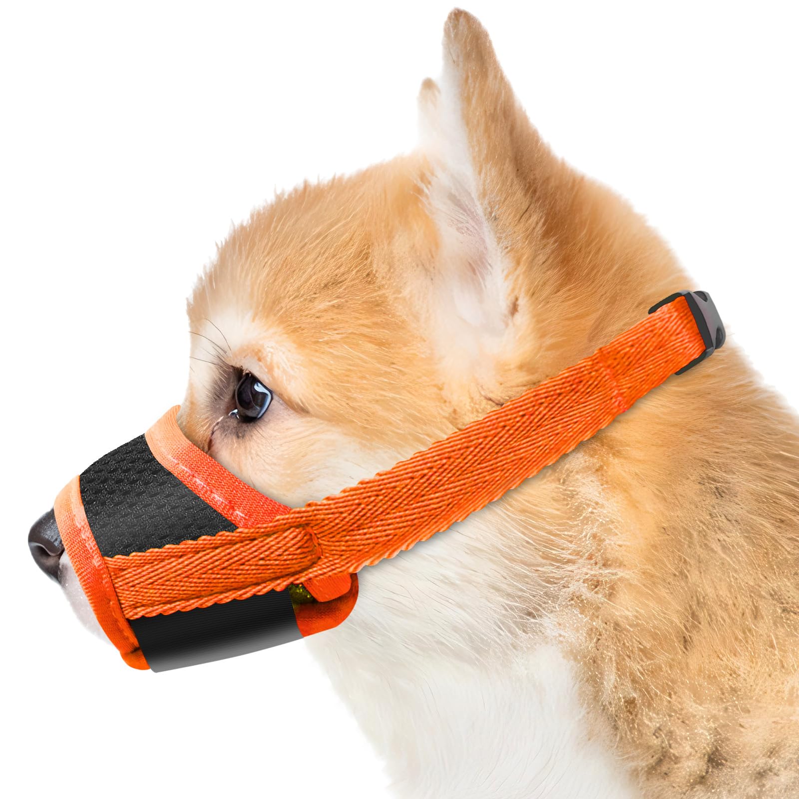Adjustable Anti Bark Muzzle for Small Dogs - Breathable Mesh Soft Muzzle for Chihuahua (Orange, XS)