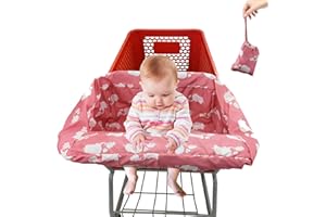 Pozico Baby Shopping Cart Cover for Baby Girl or Boy, Machine Washable/Portable with Carry Bag-Pink White Elephant