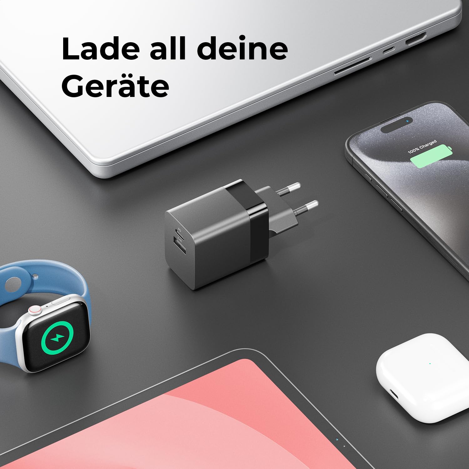 deleyCON Ladegerät USB A und C (2 Port - Kompaktes 45W Schnellladegerät) Netzteil für iPhone 17/16/15/14/13 Galaxy S25/S24/S23 Pixel Handy iPad Tablet MacBook Laptop Notebook USB Charger - Schwarz 5