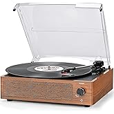 Vinyl Record Player with Speakers Vintage Turntable for Vinyls Records Belt-Driven Turntables 3-Speed Bluetooth Playback Headphone AUX RCA Line LP Vinyls Players for Sound Enjoyment Retro Brown