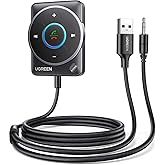 UGREEN 2024 Latest Bluetooth 5.4 Aux Car Adapter, [Enhanced Connection & Noise Cancellation], Bluetooth Aux Receiver with Nyl
