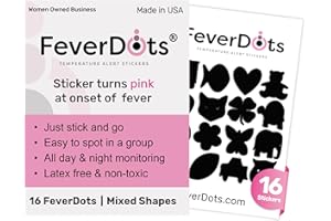 FeverDots (Shapes 16 Count) FeverAlert for Kids & Adults – Turns Pink at 99°F Giving an Early Visual Cue of Elevated Temperat