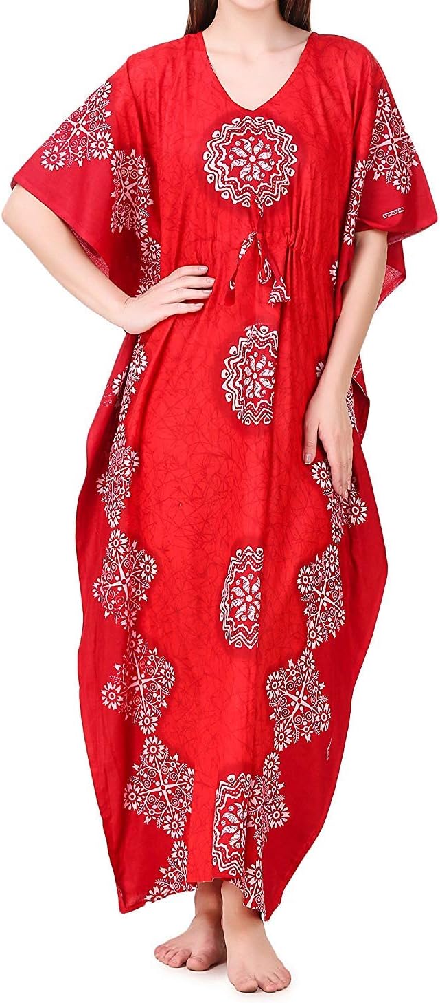 Traditional Deco Storz Women's Cotton Kaftan Nighty Red