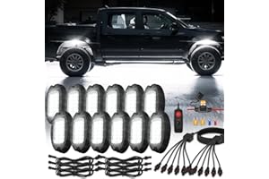 LD DARKEAGLE 12Pods Metal Bright Pure White LED Rock Lights Kit with Switch Wiring Harness Extension Wire, 6500K 24LEDs Neon Underglow Light Aluminum 12V Waterproof Fender Lights for Trucks Trailer Jeep Off Road
