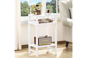 YUFAM 3 Tier Tall Wooden End Table with Storage, Telephone Table, Small Side Table for Small Spaces, White Narrow Nightstand for Bedroom, Living Room, Office