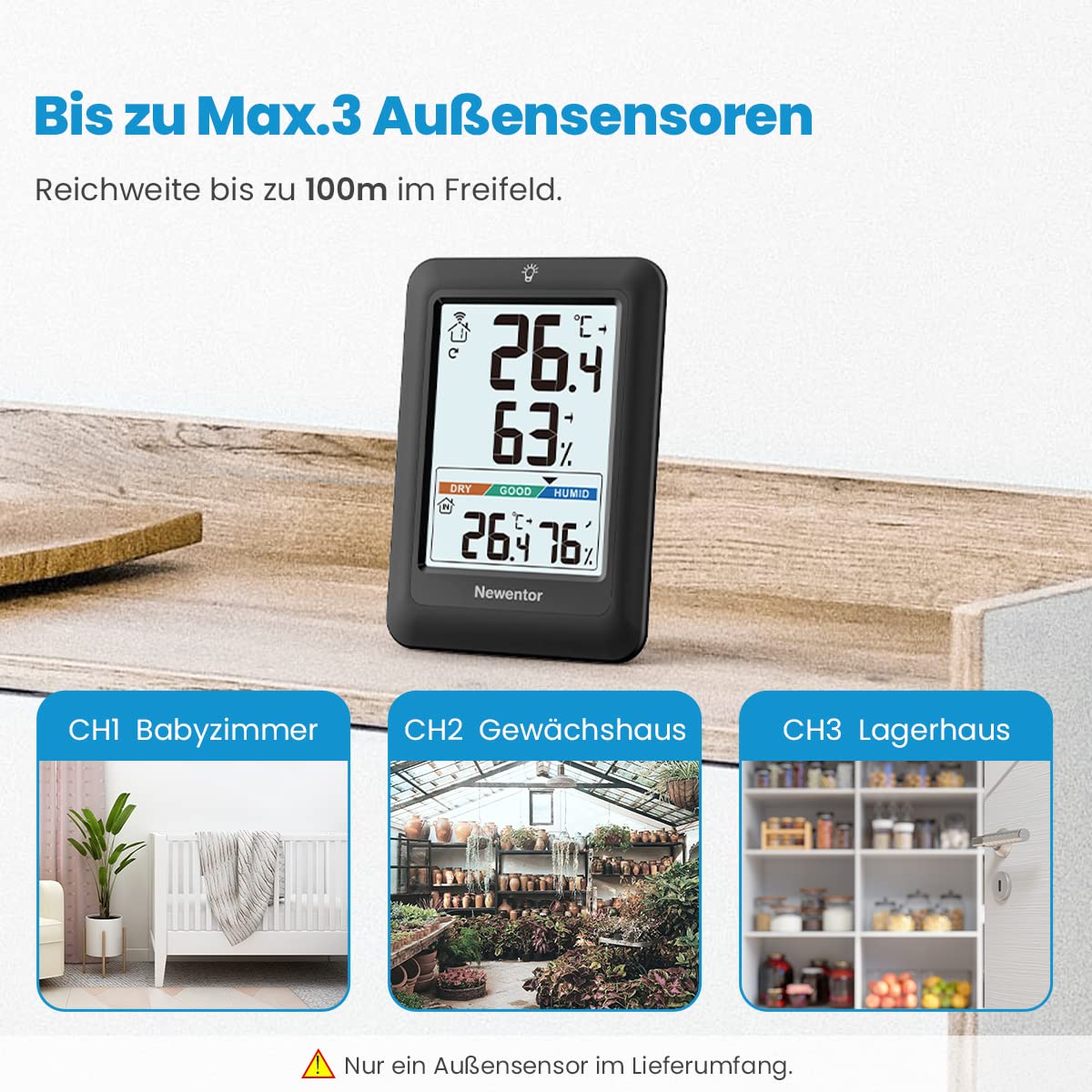Newentor Thermometer innen außen MAX MIN 24/48 Std 6