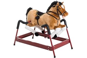 Qaba Durable Plush Toddlers Spring Rocking Horse, Bouncing Rocker Toy with Realistic Sounds
