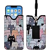 Tainada Neoprene Shockproof Phone Sleeve Pouch Carrying Case for Women with Neck Lanyard, Belt Loop Holster for iPhone 17/16/15 Pro Max, 16/15/14 Plus; Samsung S25, S24, A56. A55 (Doodle Cats Style 2)