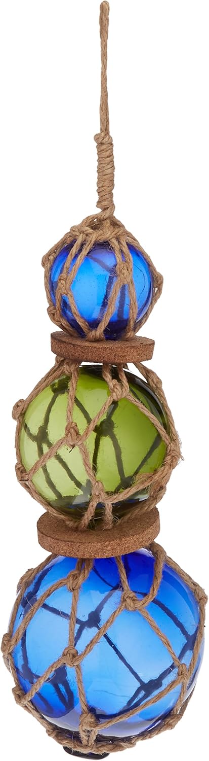 Hampton Nautical 3xglass-101 Green-Blue Japanese Ball Fishing Floats with Brown Netting Decoration 11