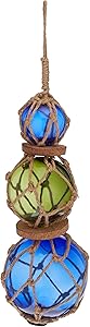 Hampton Nautical 3xglass-101 Green-Blue Japanese Ball Fishing Floats with Brown Netting Decoration 11